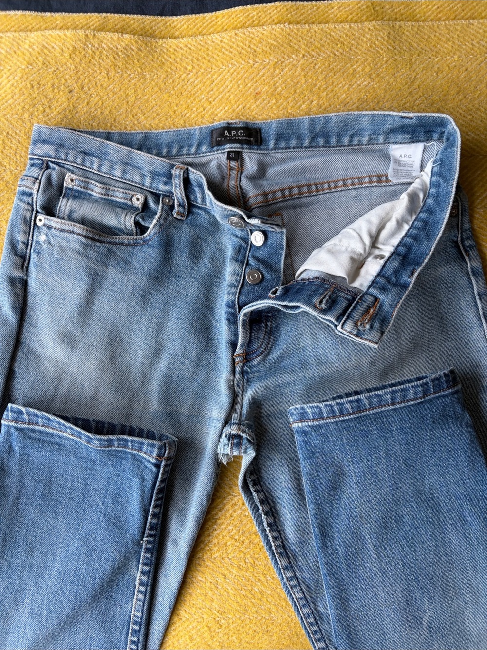 A.P.C. Men's Washed Light Blue Slim Straight Jeans